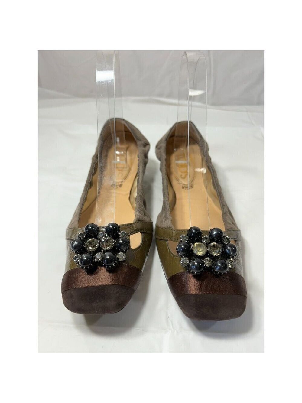 Tod’s Taupe Suede Rhinestone Front Ballet Flats Shoes Size 36 EU 6 US - Picture 5 of 12